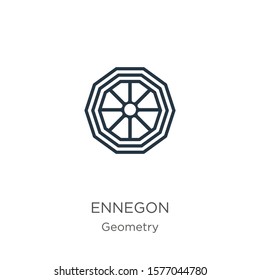 Ennegon icon. Thin linear ennegon outline icon isolated on white background from geometry collection. Line vector sign, symbol for web and mobile
