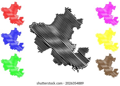 Distrito de Ennepe-Ruhr-Kreis (República Federal de Alemania, Estado de Renania del Norte-Westfalia, NRW, región de Arnsberg) mapa de ilustración vectorial, esbozo de garabato Mapa Ennepe Ruhr Kreis