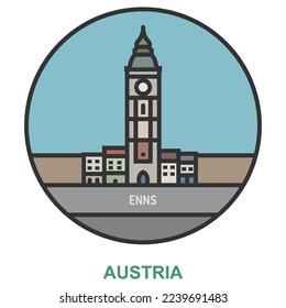Enns. Cities and towns in Austria. Flat landmark