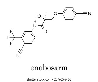 Molécula de fármaco enobosarmante. Modulador selectivo del receptor androgénico (SARM) que también se utiliza en el dopaje deportivo. Fórmula esquelética.
