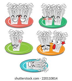 enoki mushroom in dish on white background