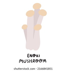 Enoki mushroom. Flat hand drawn vector illustration on white background.