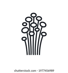 Enoki mushroom icon. Vector isolated linear icon contour shape outline. Thin line. Modern glyph design. Mushrooms. Food ingredients.