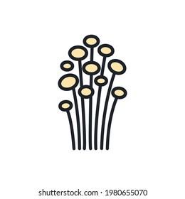 Enoki mushroom icon. Vector isolated linear color icon contour shape outline. Thin line. Modern glyph design. Mushrooms. Food ingredients.