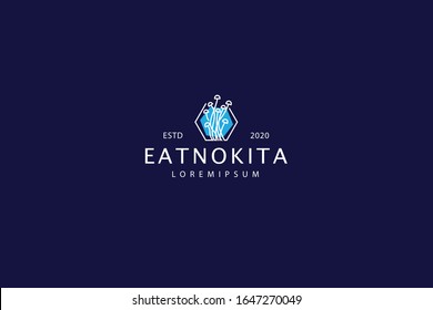 enoki mushroom logo. illustration of enoki mushroom in a hexagon. vector line icon template