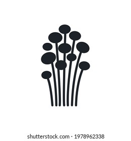 Enoki mushroom silhouette. Black isolated silhouettes. Fill solid icon. Modern glyph design. Vector illustration. Mushrooms. Food ingredients.