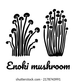 Icono de línea de hongos Enoki. Ilustración de hongos vectoriales aislada en fondo blanco para libro, mercado, menú de restaurante, diseño de paquetes.