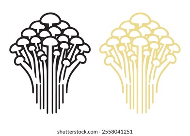 Enoki mushrooms logo. A conditional hand-drawn drawing on a white background, Organic, healthy vegetarian food