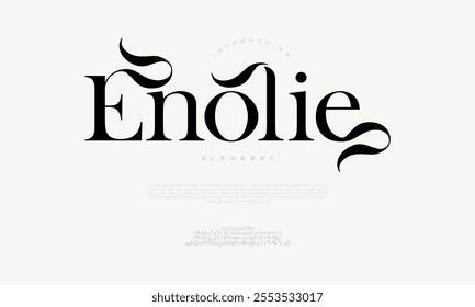 Enolie typography beauty fashion elegant minimalist serif italic fonts decorative wedding vintage retro logos. Minimal luxury font alphabet logo. Vector illustration