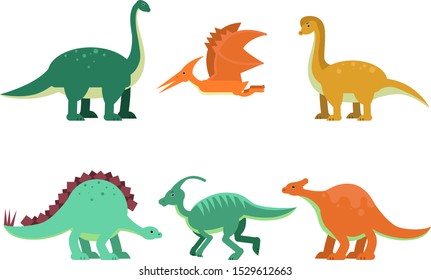 Enormous Big Dinosaurus Of Different Kind And Color Vector Illustrations Set Cartoon Character