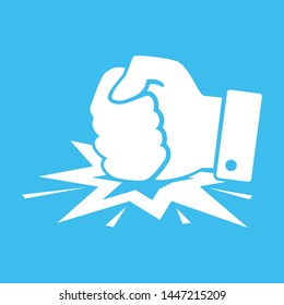 enough concept. white fist hits the table icon on blue background