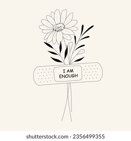 i am enough flower floral line drawing