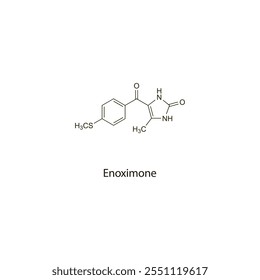 Enoximone flat skeletal molecular structure phosphodiesterase inhibitor drug used in heart failure treatment. Vector illustration scientific diagram.