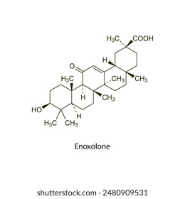 Enoxolona esquelética plana estructura molecular Agente rubefaciente utilizado en el tratamiento del dolor. Ilustración vectorial diagrama científico.
