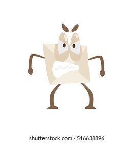Papel con letra humanizada enfurecida envuelve la ilustración emmoji del personaje de la caricatura