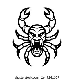 enraged scorpion head line art with bold claws and stinger version two on white background Vector illustration