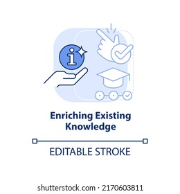 Enriquecimiento del conocimiento existente icono de concepto azul claro. Principio de aprendizaje de la idea abstracta de la ilustración de línea delgada. Dibujo de contorno aislado. Trazo editable. Fuentes Arial, Myriad Pro-Bold utilizadas
