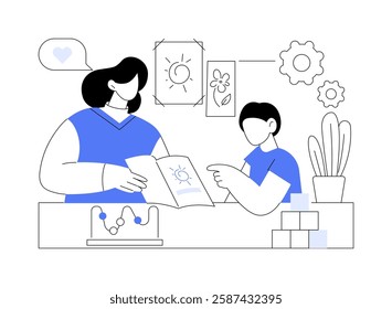 Enrichment activities for children isolated cartoon vector illustrations. Woman conducts after-school enrichment activities for kid, entertainment business, services for children vector cartoon.