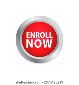 Enroll now button. enroll now square 3d push button. Button isolated on white background. Vector illustration