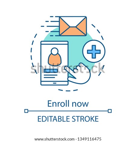 Enroll now concept icon. Online student enrollment. User account creation. Sign up, login, authorization. Profile page. Idea thin line illustration. Vector isolated outline drawing. Editable stroke