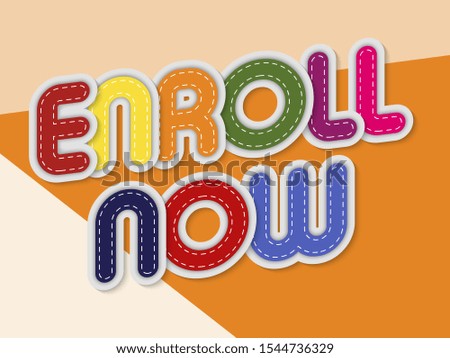 enroll now letters banner with border stitches