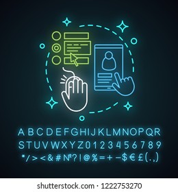 Enroll now neon light concept icon. Online registration. Enrollment idea. Feedback and reviews. Glowing sign with alphabet, numbers and symbols. Vector isolated illustration