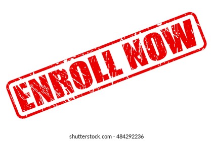 ENROLL NOW red stamp text on white