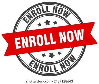 enroll now stamp. enroll now round sign. label on transparent background