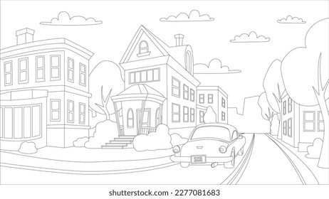 en's coloring book - city street, on the road going car. The toy is aimed at developing your child's thinking and imagination