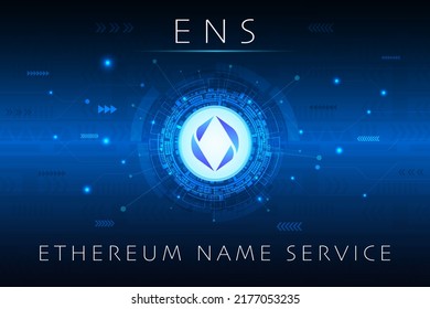 ENS, Ethereum Name Service concept illustration. ENS logo in futuristic technological background. 3D Illustration concept for banner, website, landing page, ads.