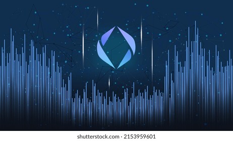 ENS Ethereum Name Service token symbol, cryptocurrency coin logo icon on dark polygonal background with wave of lines. Decentralized names for wallets, domains and more. Vector illustration.