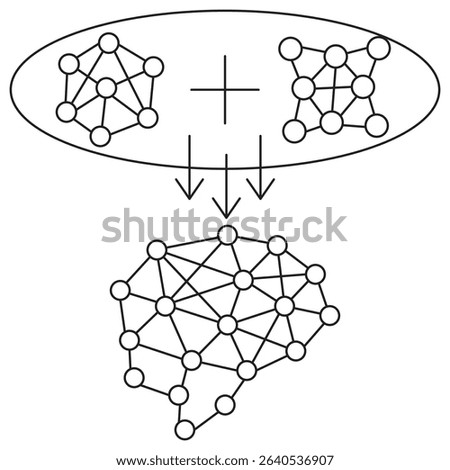 Ensemble Learning and Ensemble Methods icon. Vector pictogram with thin black lines on transparent background. Stroke weight is editable. Shows combined neural networks into one model