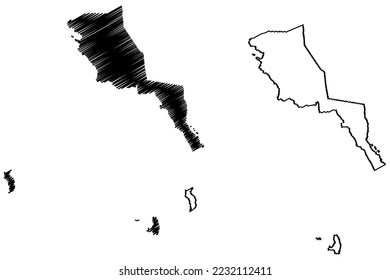 Ensenada municipality (Free and Sovereign State of Baja California, Mexico, United Mexican States) map vector illustration, scribble sketch Ensenada map