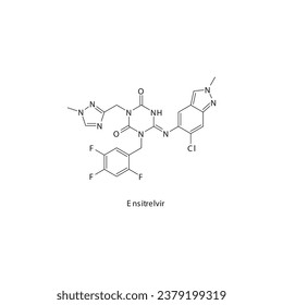Ensitrelvir flat skeletal molecular structure Protease inhibitor antivral, 3CL drug used in COVID 19 treatment. Vector illustration scientific diagram.