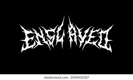 ENSLAVED, dark typography vector design features sharp, jagged lettering with a gothic, menacing aesthetic. Set against a black background, this design evokes feelings of intensity and power