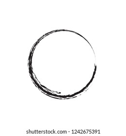 Enso Black Zen Brush Painted Symbol Original Vector Illustration. Logo, Emblem Design. Brush Drawn Buddhist Sign Isolated on White. Editable Fine Art Element for Your Design. Enso Grunge Circle