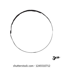 Enso Black Zen Brush Painted Symbol Original Vector Illustration. Logo, Emblem Design. Brush Drawn Buddhist Sign Isolated on White. Editable Fine Art Element for Your Design. Grunge Circle