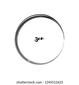 Enso Black Zen Brush Painted Symbol Original Vector Illustration. Logo, Emblem Design. Brush Drawn Buddhist Sign Isolated on White. Editable Fine Art Element for Your Design. Enso Grunge Circle