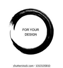 Enso calligraphy element japanese or chinese style Zen Circle Brush. Round frame. Vector Illustration