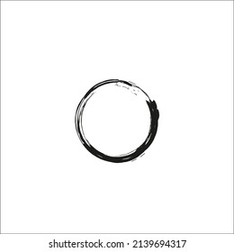 Enso circle hand drawn vector illustration. Brushed grunge circle. Ink enso sign, logo element template. Stroke letter o, zero, frame template. Ink painted enso