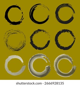Dibujo de círculos de Enso. Conjunto de pinceladas zen. Símbolo de anillo Abstractas. Ilustración de meditación de Vector.