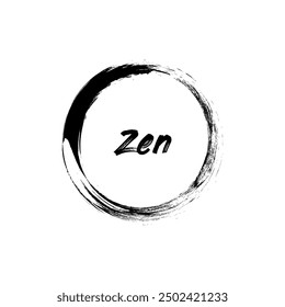 Símbolo del Vector del grunge de Enso, aislado en el elemento blanco, logotipo, elemento del emblema. Signo, símbolo japonés de sabiduría, pureza, calma. Círculo cepillado redondo. Símbolo zen negro