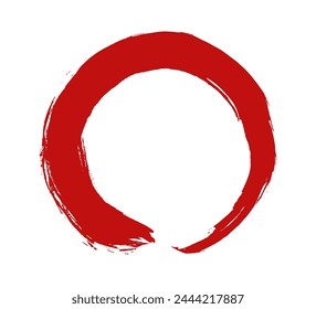 Enso círculo rojo. Trazo de pincel de tinta redonda, símbolo de budismo de pintura de caligrafía zen japonés aislado en blanco