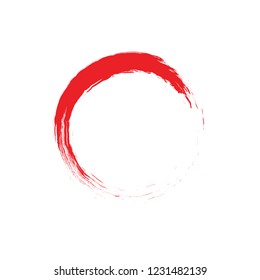Enso Red Zen Brush Painted Meditative Symbol Original Vector Illustration. Logo, Emblem Design. Brush Drawn Buddhist Sign Isolated on White. Chinese Art Element for Your Design. Enso Grunge Circle