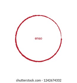 Enso Red Zen Brush Painted Symbol Original Vector Illustration. Logo, Emblem Design. Brush Drawn Buddhist Sign Isolated on White. Editable Fine Art Element for Your Design. Enso Grunge Circle