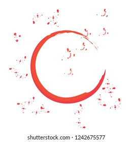Enso Red Zen Brush Painted Symbol Original Vector Illustration. Logo, Emblem Design. Brush Drawn Buddhist Sign Isolated on White. Editable Fine Art Element for Your Design. Enso Grunge Circle