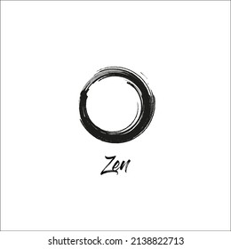 Enso symbol. Black hand drawn brushed circle isolated in white. Enso sign, logo, emblem element. Ink round shape, blob, stain