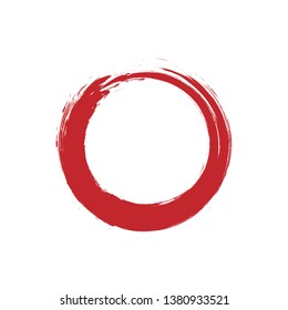 Enso symbol. Brush zen circle. Hand paint. Vector design. Calligraphic red element.  