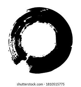 Enso symbol vector design. Chinese style illustration. Logo, emblem design. Brush drawn buddhist sign. Fine art element. Stroke round shape. Enso - buddhist symbol. Black brushed circle.
