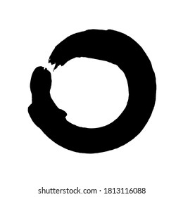 Enso symbol vector design. Chinese style illustration. Logo, emblem design. Brush drawn buddhist sign. Fine art element. Stroke round shape. Enso - buddhist symbol. Black brushed circle.